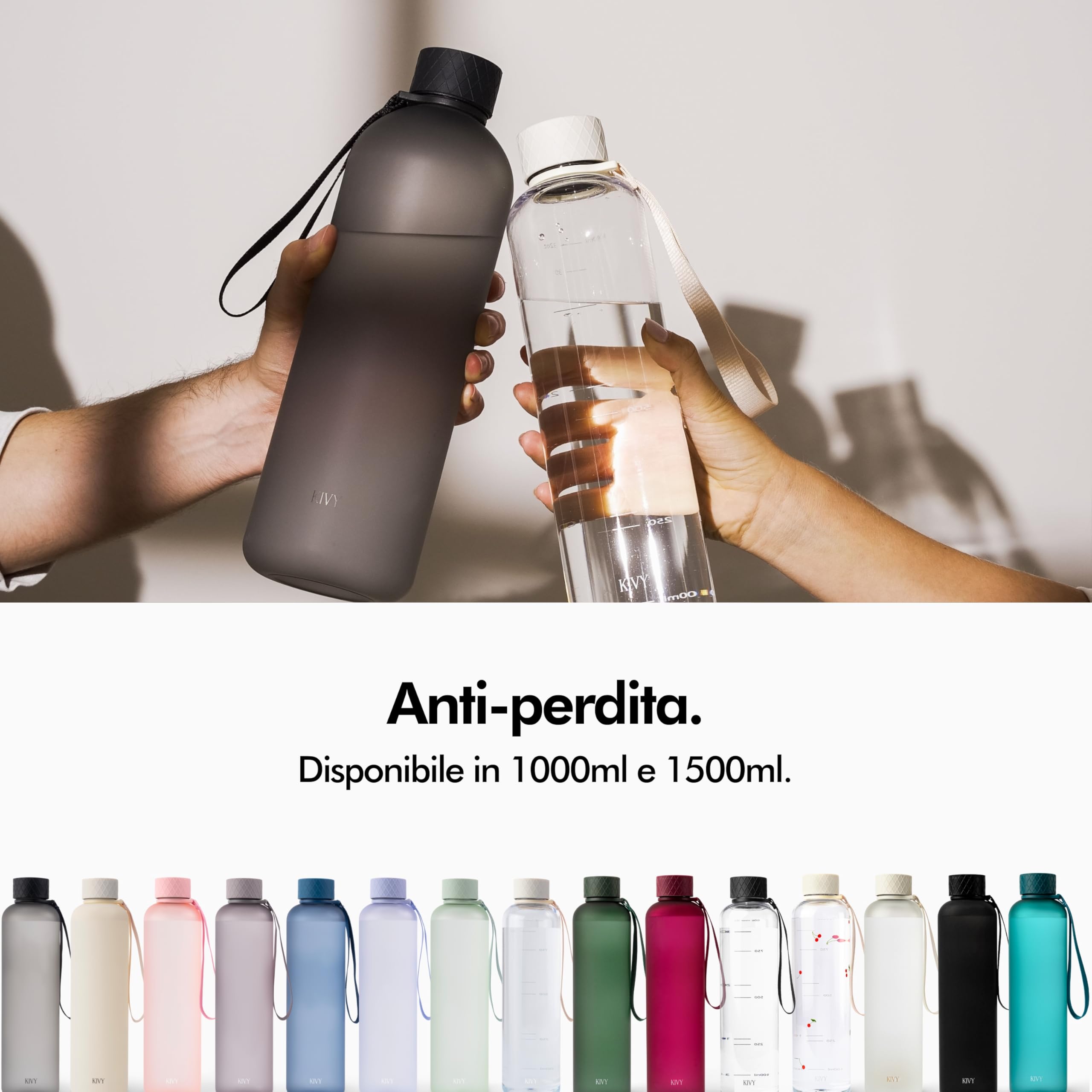 KIVY Borraccia da 1,5 litri, adatta per anidride carbonica e a prova di perdite, per sport, scuola e ufficio, borraccia sportiva, borraccia da 1,5 litri, lavabile in lavastoviglie