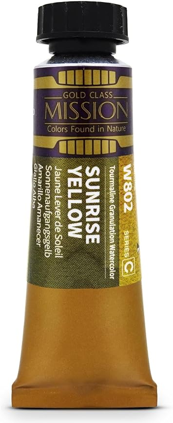 Mijello Tourmaline Two-Tone Granulation Watercolor for Fine Art and Craft Projects, Made in Korea, Sunrise Yellow W802 - 15ml 0.51oz