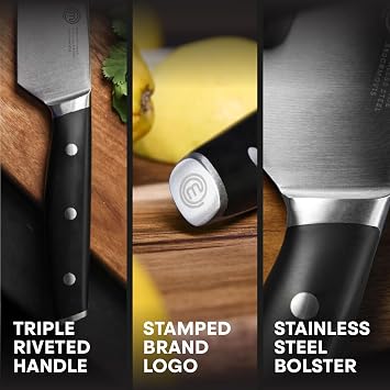 MasterChef Chef Knife Set with Bag, Professional Chef Knives x 5 with Knife Roll Bag, Premium Kitchen Knife Set with High Carbon Stainless Steel Blades & Triple Riveted Handles for Precision Cooking