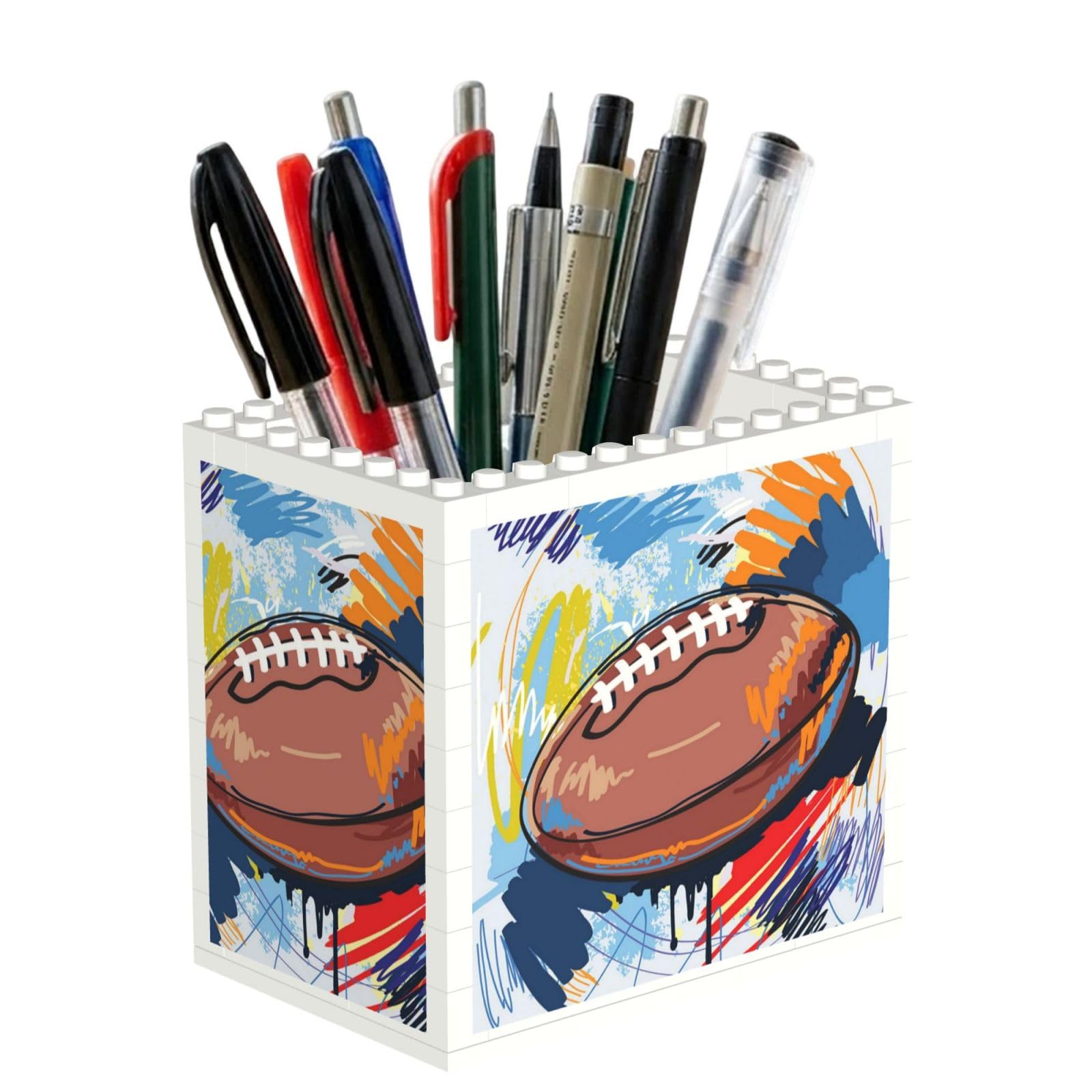 Poadnly Rugby Ball Sketch With Colorful Doodles, Pen Pot Pencil Holder for Office Home School, Compact Desk Organiser for Office Stationery