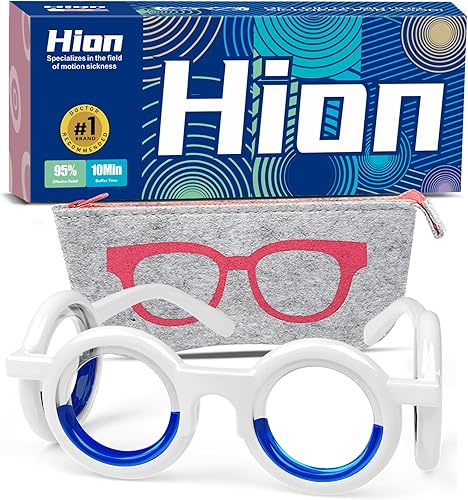 Hion Gafas para mareo por movimiento, alivian el mareo, mareo y mareo, lentes ultraligeros portátiles para náuseas y vértigo, sin líquido para