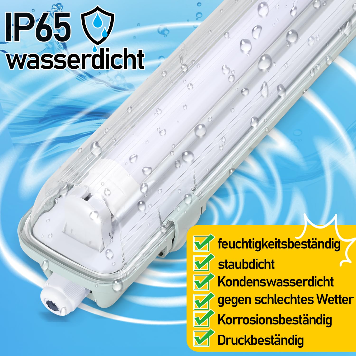 Reglette LED 120CM luz de baño 18W LED a prueba de humedad, blanco neutro 4500K, 1800lm lámpara fluorescente Impermeable IP65 luz de día luces de taller (4 piezas tubo T8)