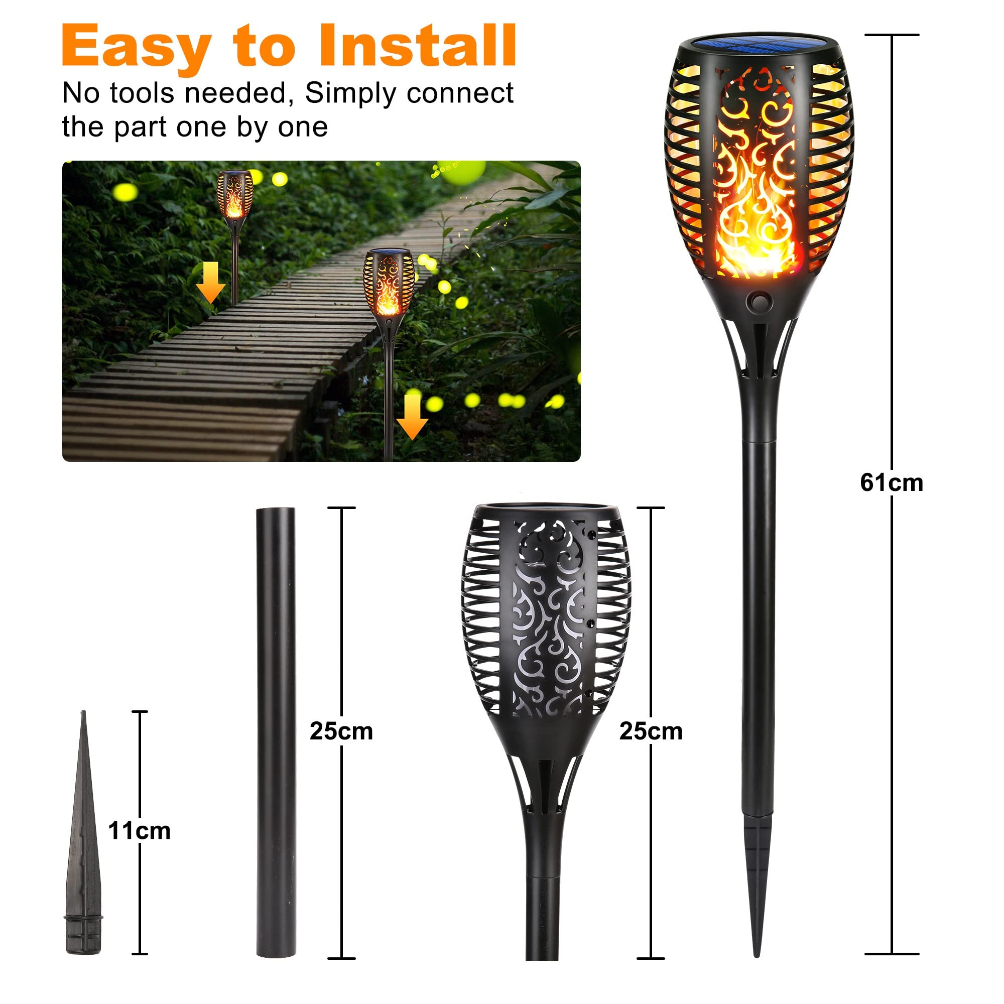 Moxled Luces Solares LED Exterior Jardin, 4 Piezas Antorchas con Llamas Realistas, IP65 Impermeable