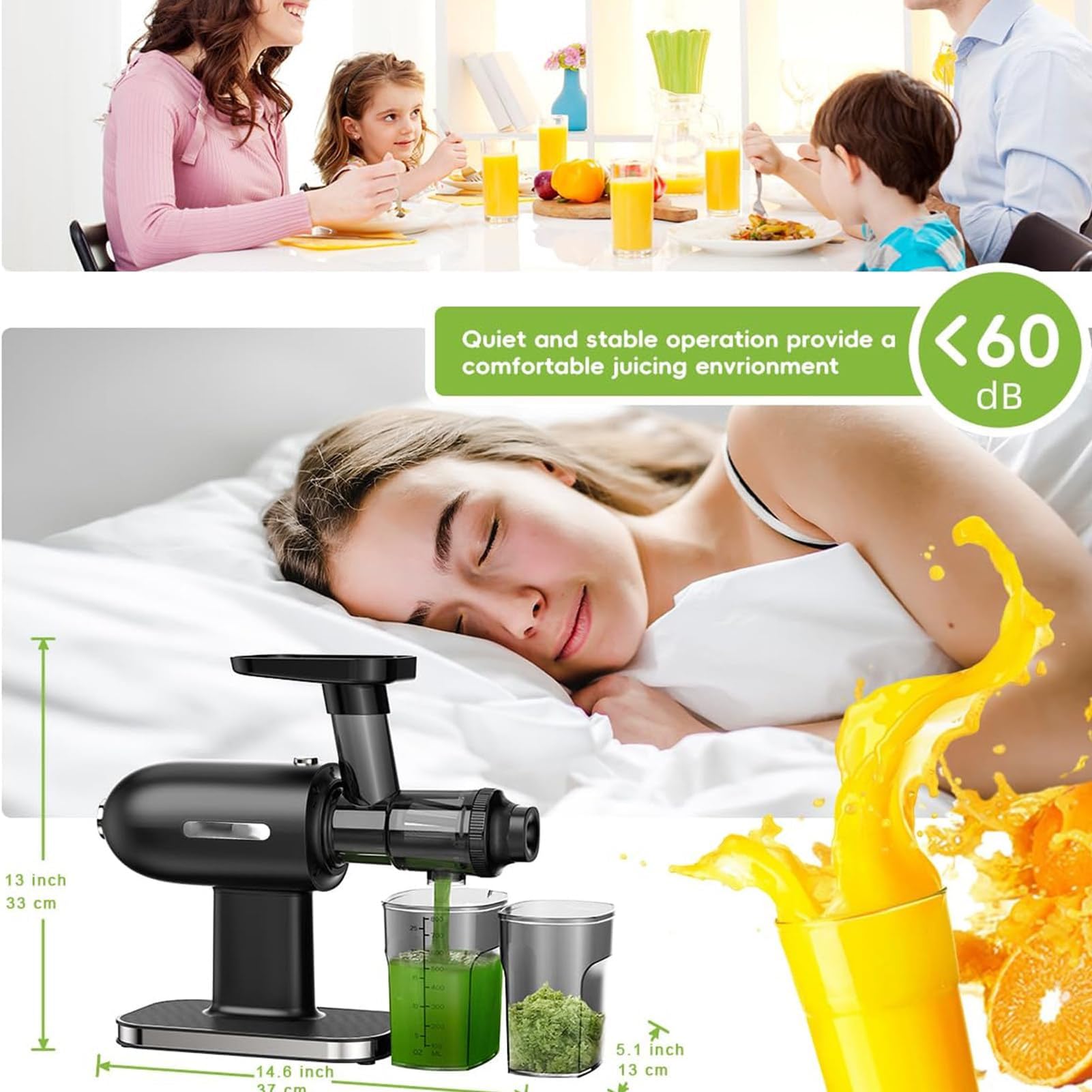 Licuadora de prensado en frío de 150 W con Filtro de Acero Inoxidable para Frutas y Verduras Enteras.