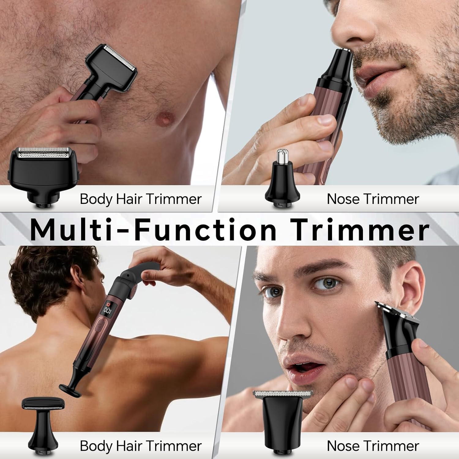 Back Shavers for Men Long Handle, Waterproof Back Shaver with 4 Shock Absorber Flex Heads, Rechargeable Electric Back Razor and Hair Trimmer, Extendable Electric Shaver for Body Grooming, Portable