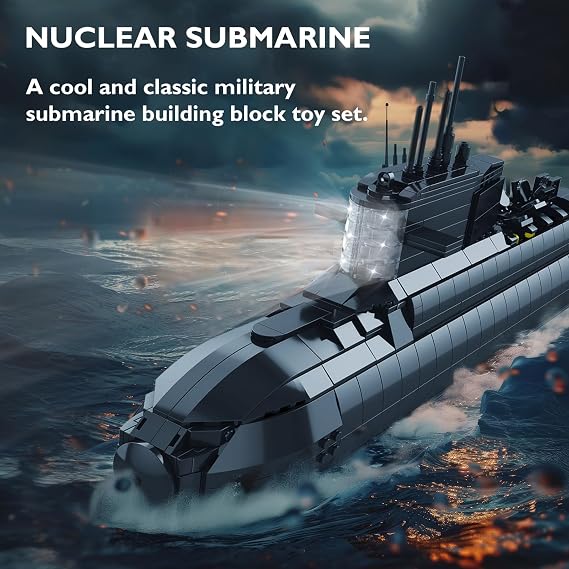 JMBricklayer Nuclear Submarine Building Blocks Sets with Lights, Military Type-094 Submarine Model Kits, WW2 Collectible Battleship Construction Toys Decor, Gifts for Adults Boys Teens 14+