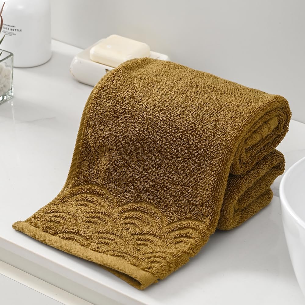 Brown Hand Towel Quick Dry 100% Cotton Ultra Soft Absorbent Rippled Textured Edge Hand Towel for Bathroom Home Decorative 13 X 29, 2 Pack