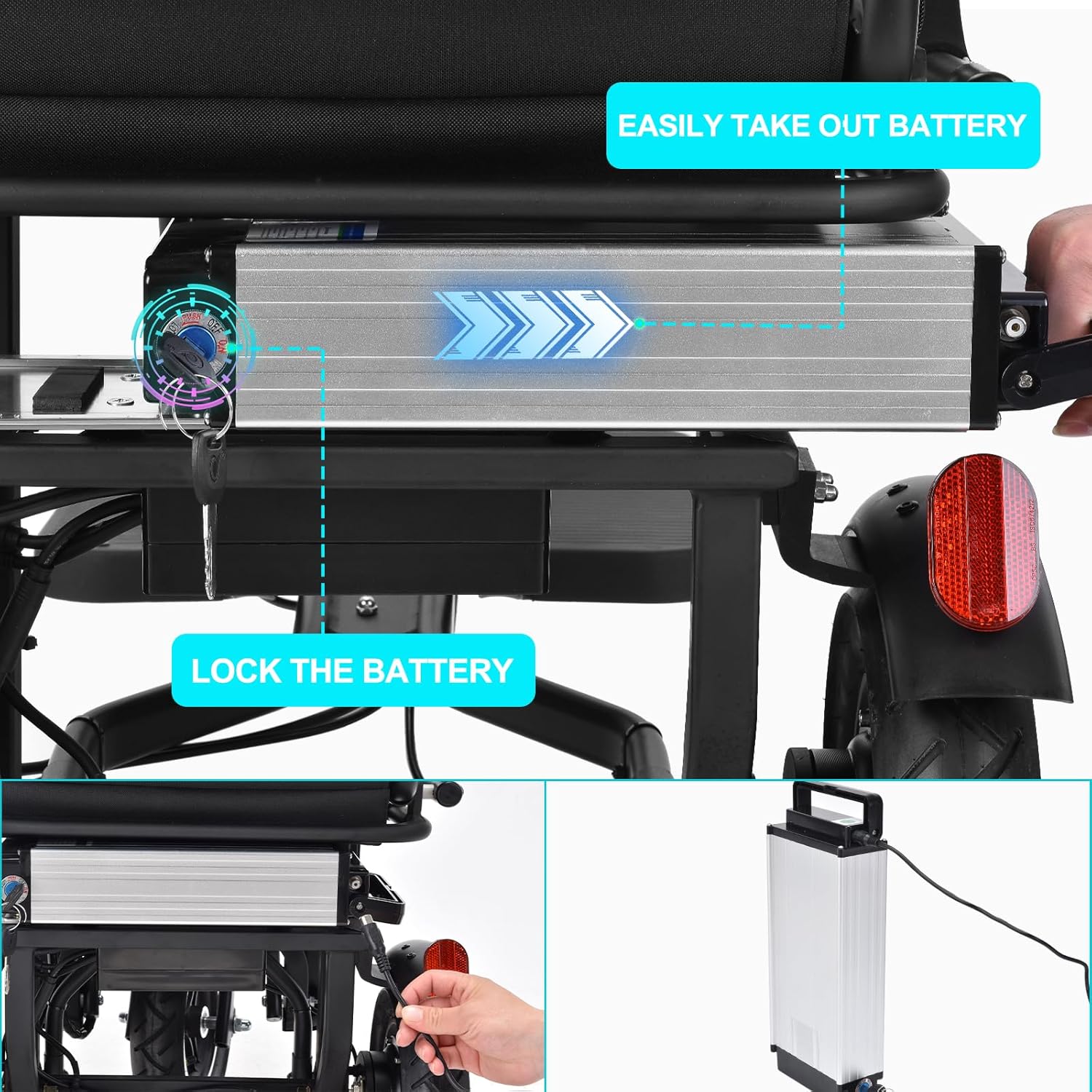 3 Wheels Electric Powered Lightweight Mobile Scooter, Folding Mobility Scooter for Adults and Seniors with LED Lights and Foldable Basket Including Charger, 300lbs Capacity, 20 Miles, Black