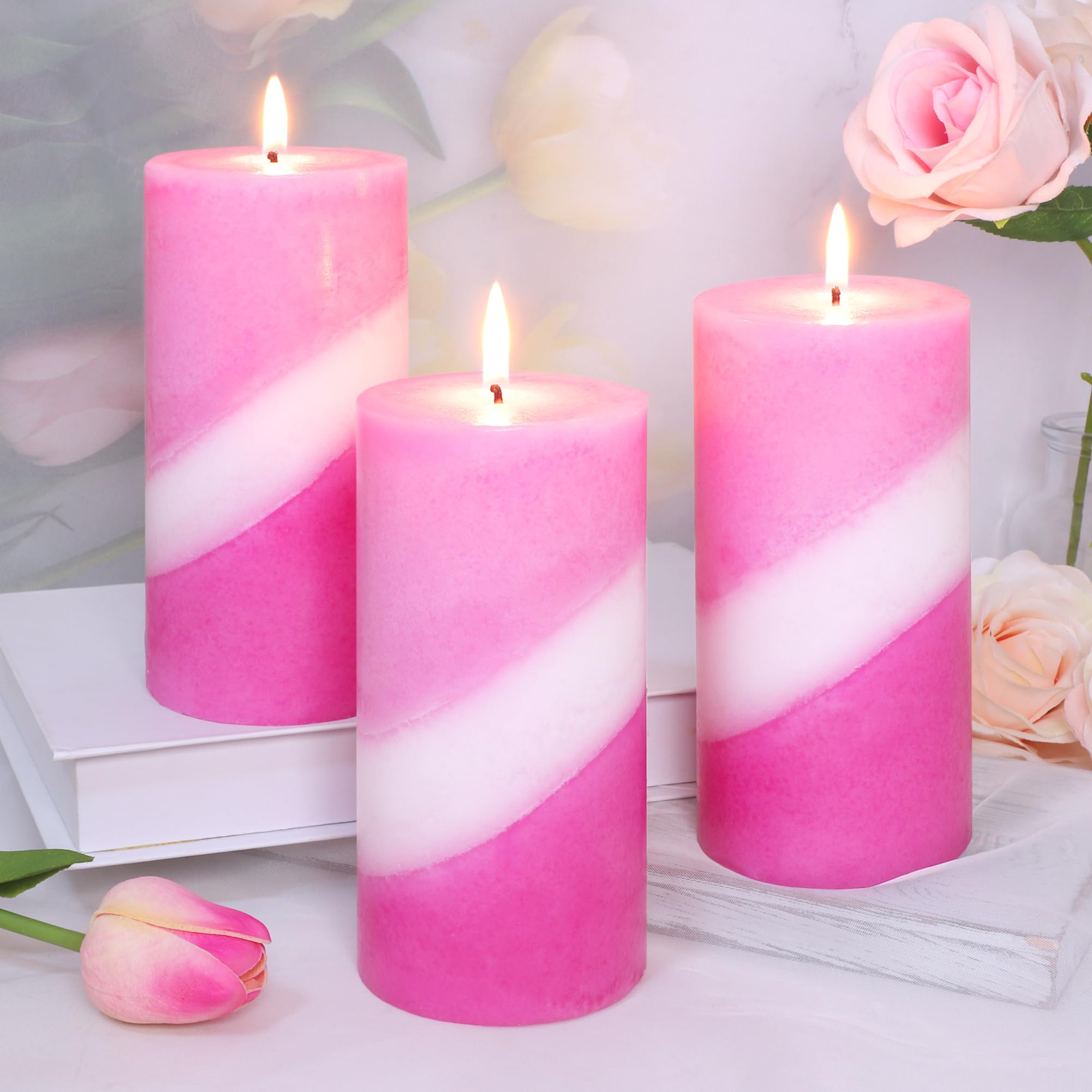 Candele decorative profumate a forma di rosa, 7,6 x 15,2 cm, a spirale, versate a mano, confezione da 3 candele decorative a lunga durata, per la casa, per San Valentino, decorazione