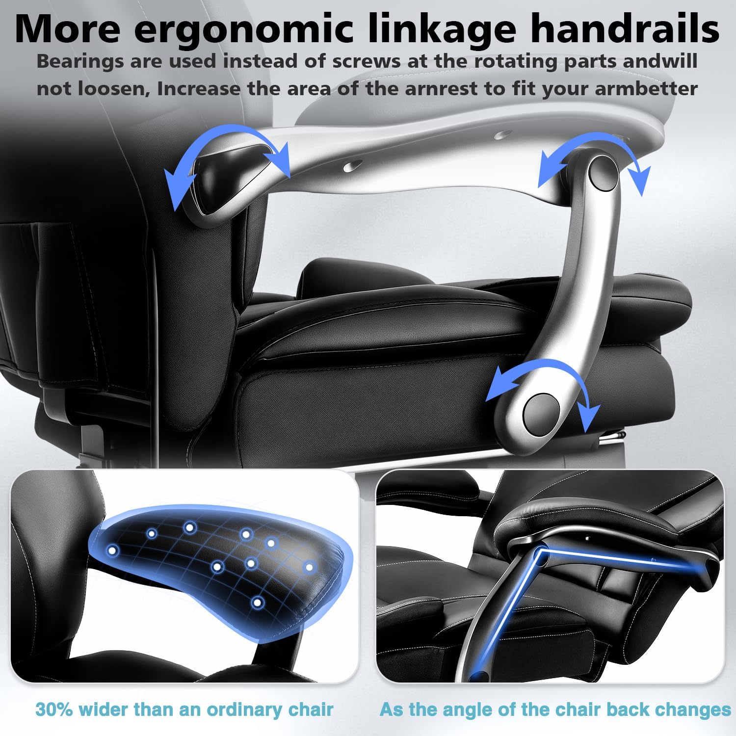 600lbs Big and Tall Office Chair for Heavy People,Heavy Duty Comfy Executive Office Desk Chair with Adjustable Lumbar Support,High Back Reclining PU Leather Computer Chair,Metal Base (Classic, Black) - Image 4