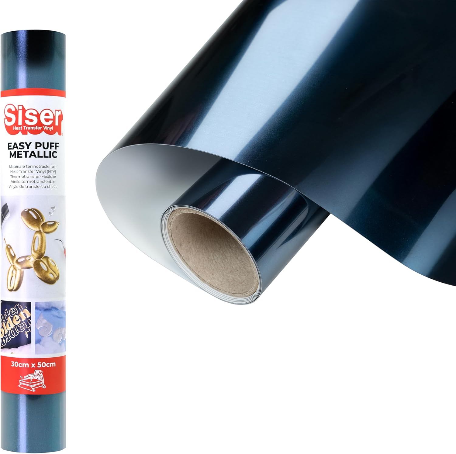 Siser Easy Puff Metallic - Dusk Blue Heat Transfer Vinyl 30 x 50 cm, Thermovinyl 3D Effect with Metallic Finish, Compatible with Cutting Plotters