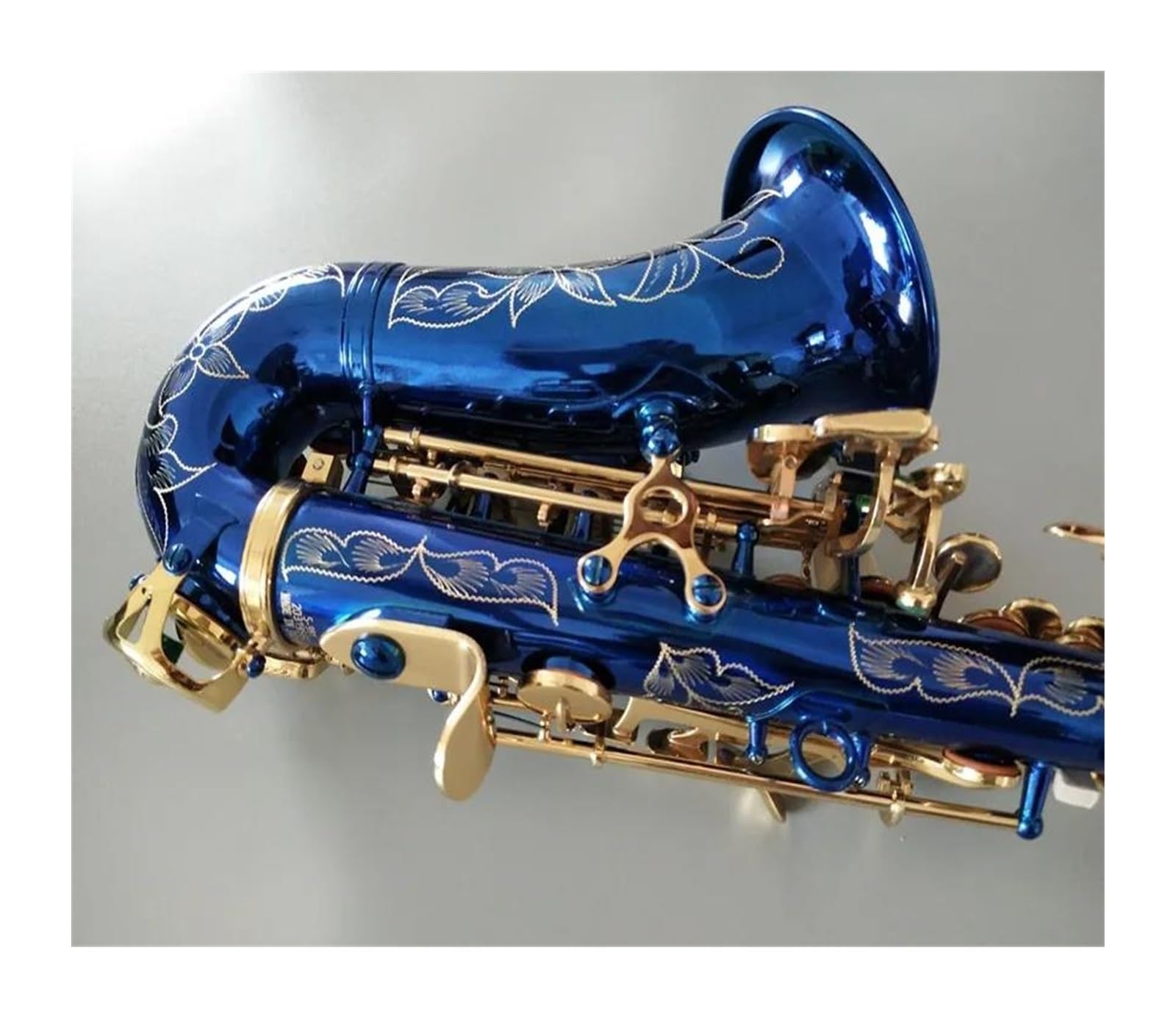 Sassofono Professionale Sassofono soprano curvo blu Si bemolle in ottone blu cielo oro sax con bocchino custodia