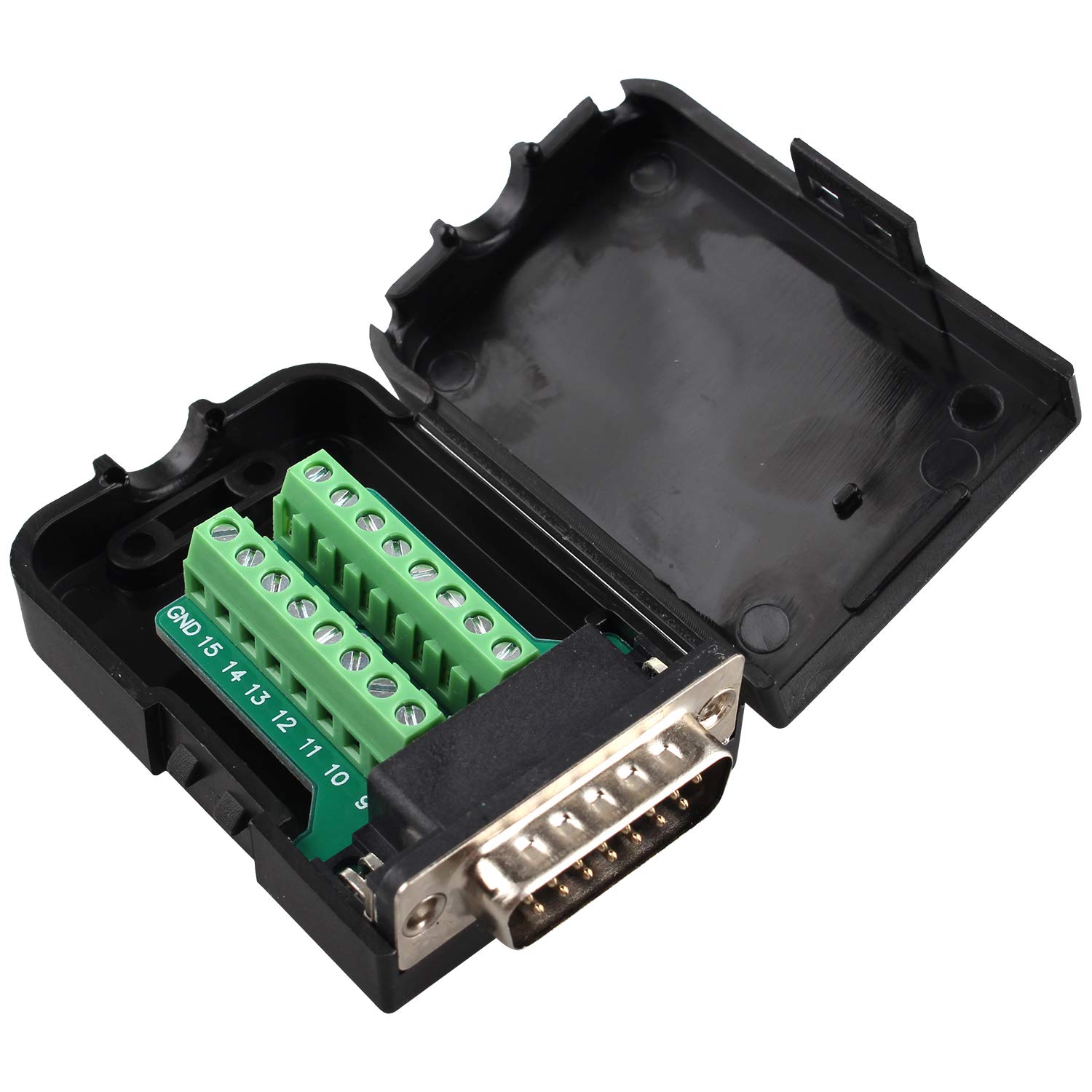 Adaptateur DB15 mâle sans soudure avec boîtier et module de signal à bornes 2 rangées - 6