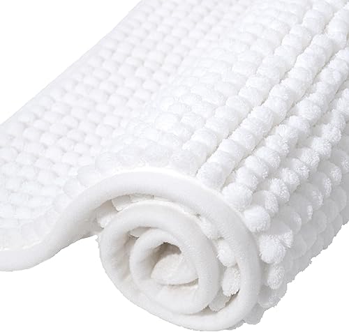 GRANNY SAYS Alfombras de baño de felpilla antideslizantes, lavables, suaves de color blanco para baño, 16 x 24 pulgadas, tapete de baño súper