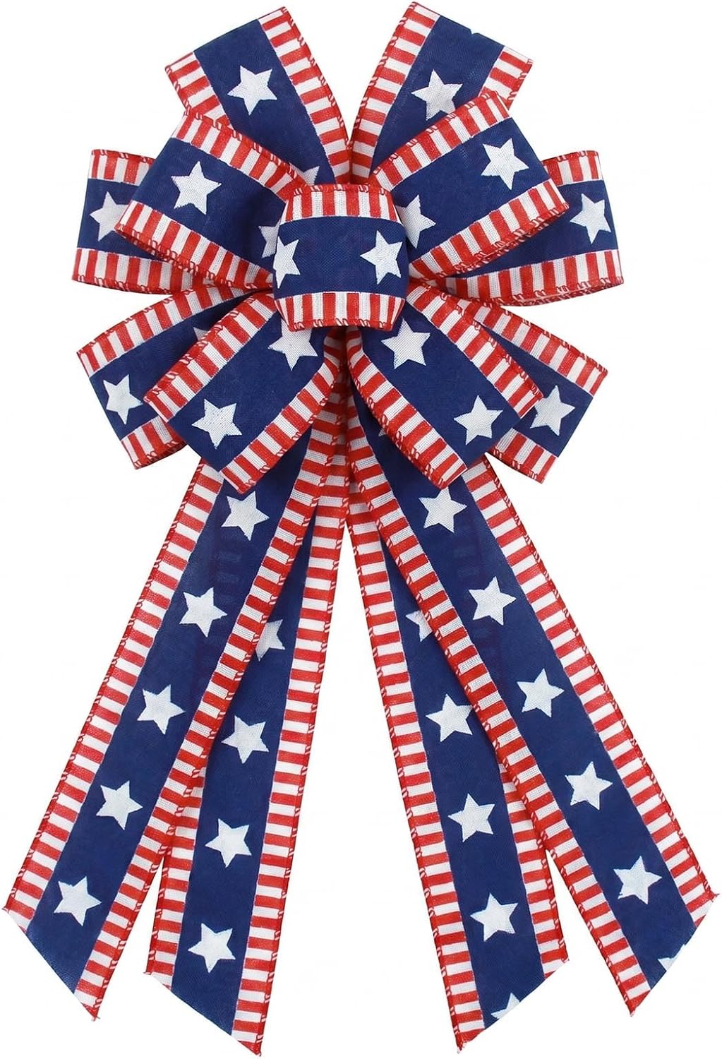 4th of July Wreath Bow American Patriotic Bows Yellow Stars and Stripes Farmhouse Bow Tree Ornament for Home Front Door Decorations