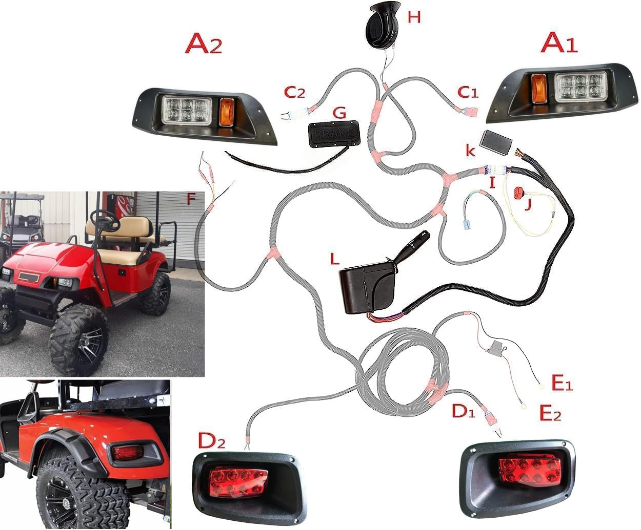 Dr.Acces EZGO TXT LED Complete ultimate LED Light Kit with Turn Signals, Hazard Flasher, Horn and Brake fits EZGO TXT Led Light 1996-2013 Gas&Electric golf cart