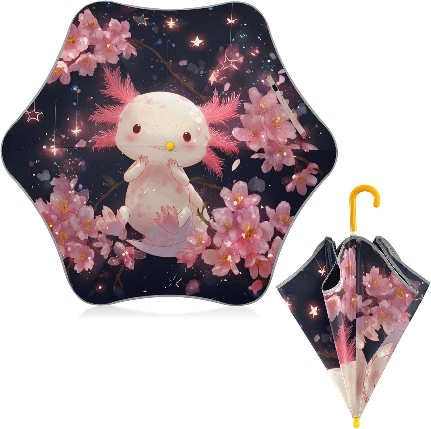 ALAZA Axolotl Cherry Blossom Kids Umbrella for Girls Boys Toddler Children Rain & Sun Umbrella