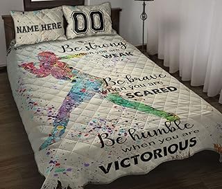 OhaPrints Custom Softball Girl Batter Watercolor Personalized Name Number Quilt Blanket & Pillowcases, Bedding Set & Pillow Cover, King Queen Double Twin Throw Full Size Bedspread Bed
