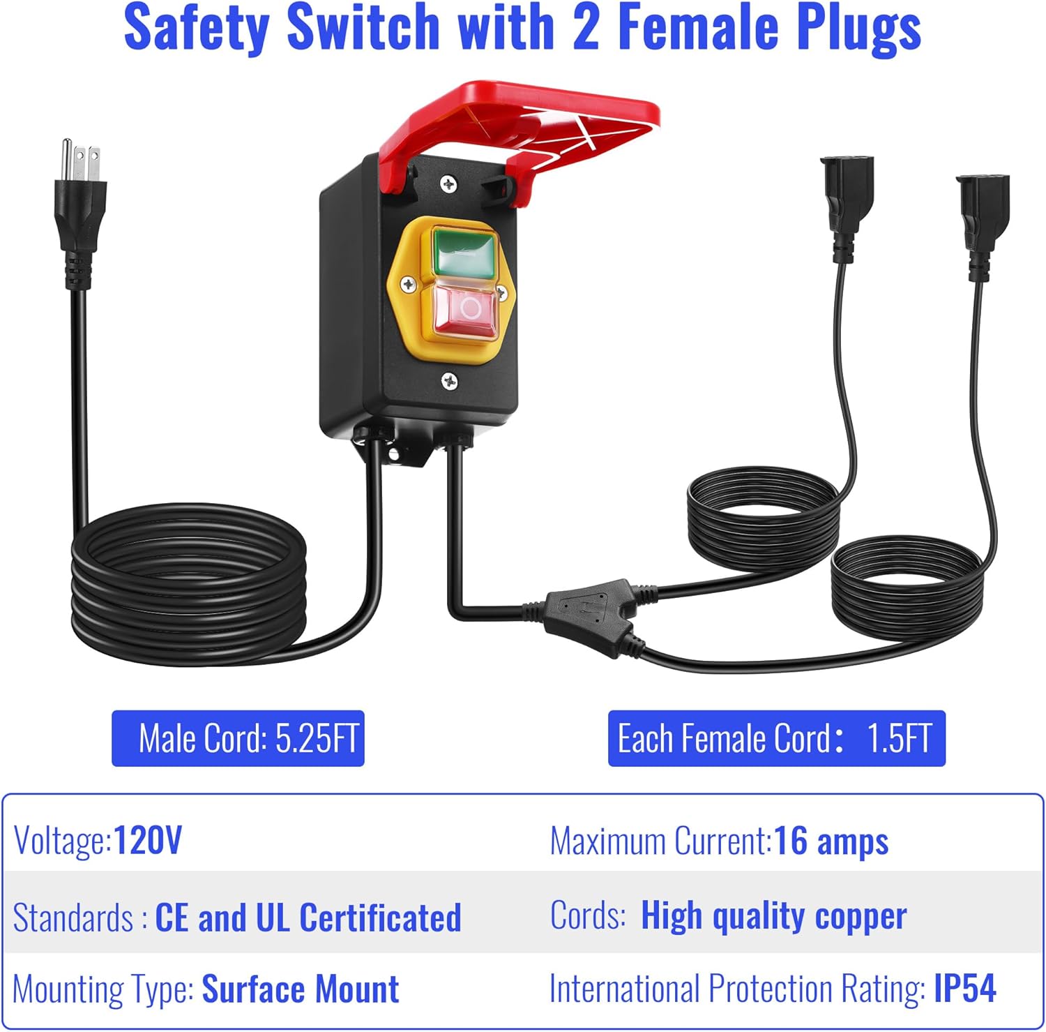 Dreyoo 2 Pack 120/230V Single Phase On/0ff switch, 120V 2HP Router Table Switch with Large Stop Sign Paddle Easy Contact for Fast Power Off for Table Saw and Other Electrical Equipment (2 Female Plug)