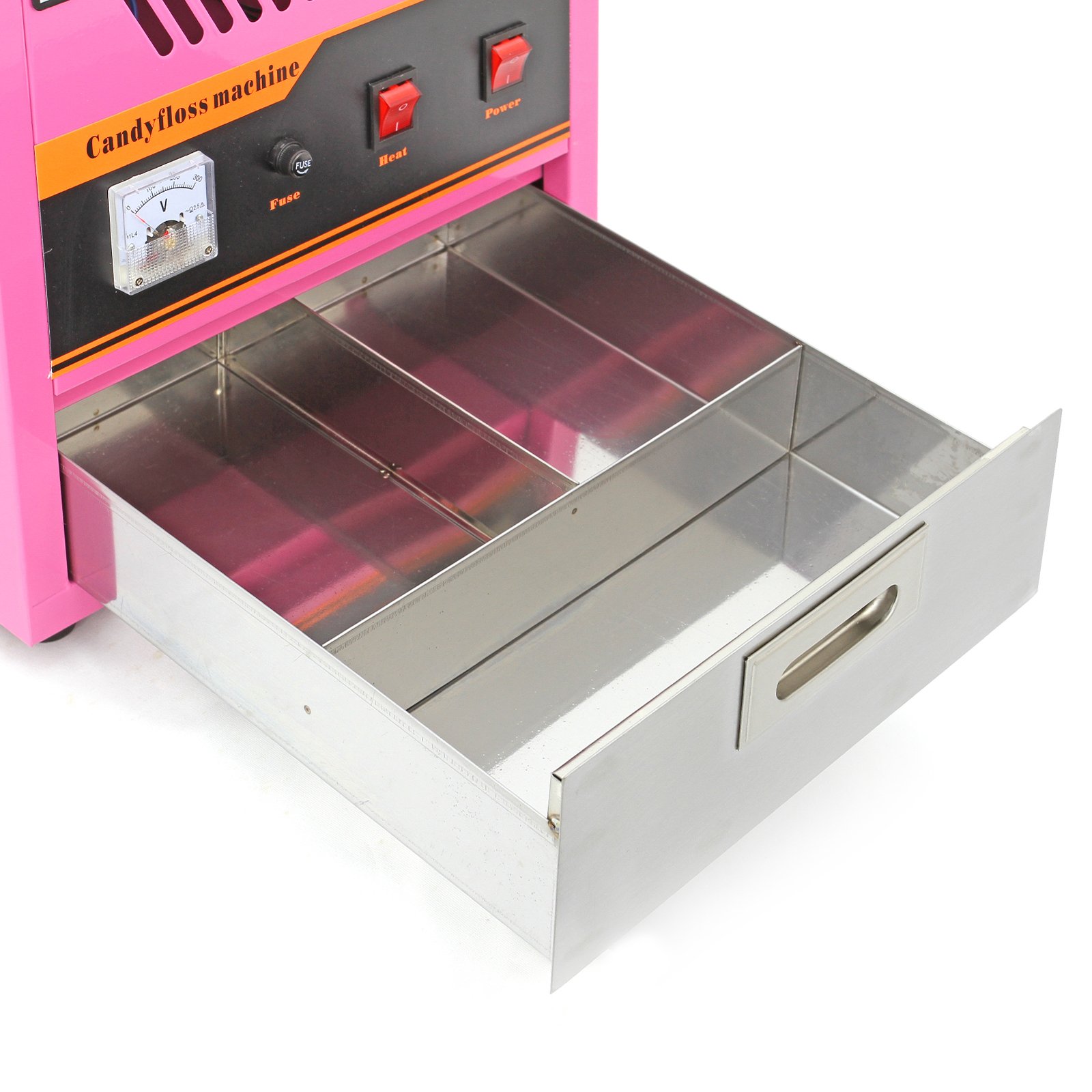 Macchina per Zucchero Filato con Cupola Protettiva, Vasca in Acciaio Inox 50 cm, Design Vintage Rosa, Facile da Usare, Cassetto Integrato, 600 Stecche Bamboo Incluse