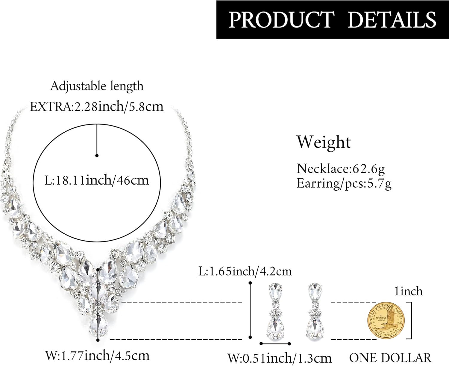 BriLove Statement Wedding Jewelery Set Shiny Gorgeous Crystal Teardrop Cluster Necklace Earrings for Women's Bridal Party Prom Accessories