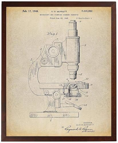 Cartel de patente de microscopio antiguo Impresión artística Regalo de farmacia Decoración de ciencia Biología Maestro Tecnología Arte Química