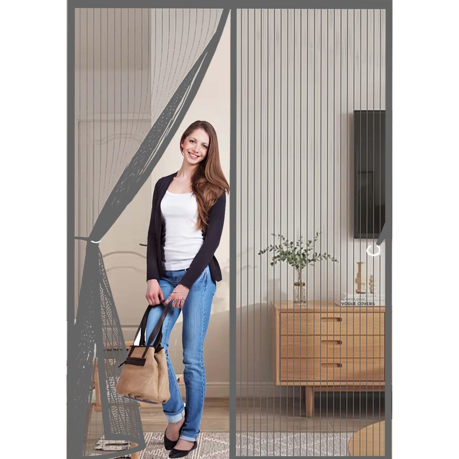 Feijdon Grey Fly Screens For Doors 160 X 201 Cm Durable, Keeps Bugs Out, Kid And Pet Friendly Magnetic Fly Screen Door Curtain Hundreds Of Sizes, Lets Fresh Air In,