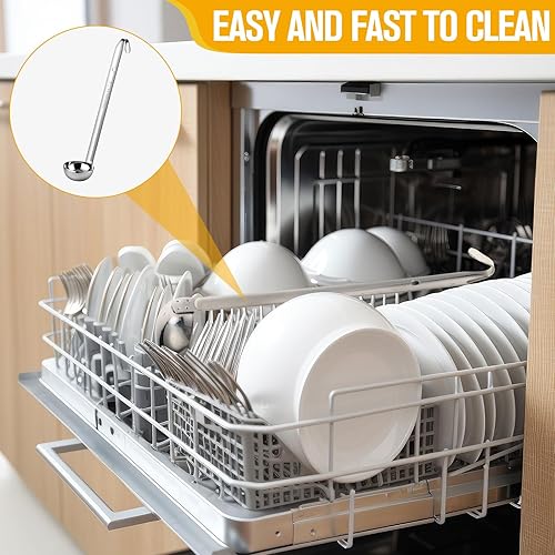 Vista 73 de meekoo Cucharón de acero inoxidable con mango de sopa con borde de vertido para cocina, cocina, salsa de sopa (4 onzas)