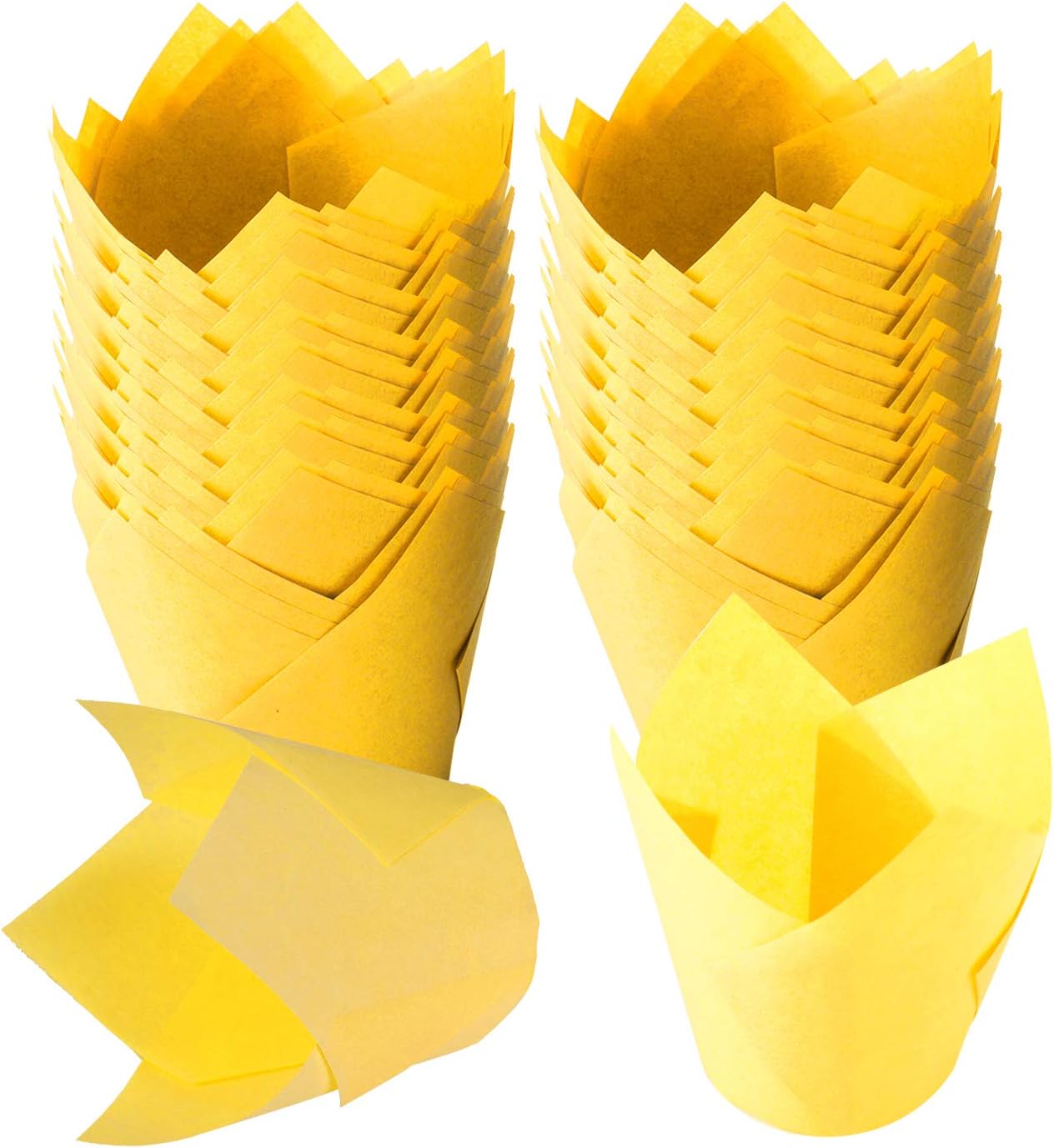 TRUSBER Baking Cups, 150 pieces Tulip Cupcake Liners Baking Cup Holders and Muffin Liners Wrappers for Wedding, Birthday, Christmas, and Baby Shower Parties(Light Yellow)