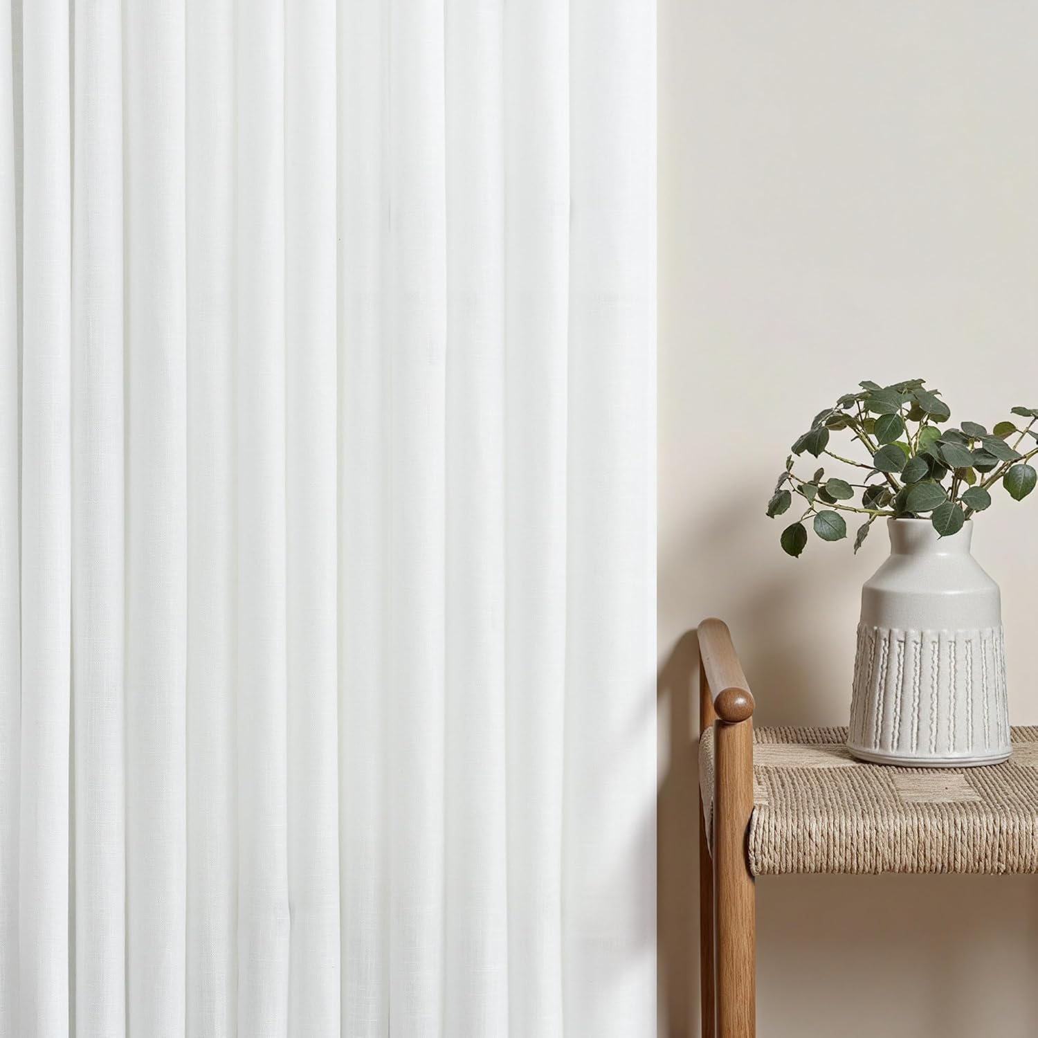 DANCURTON White Semi Sheer Linen Pleated Curtains 58 Inch Length for Living Room 2 Panels Set Modern Farmhouse Window Curtain Back Tab Pinch Pleat Light Filtering Privacy Drapes for Bedroom 40x58 Long