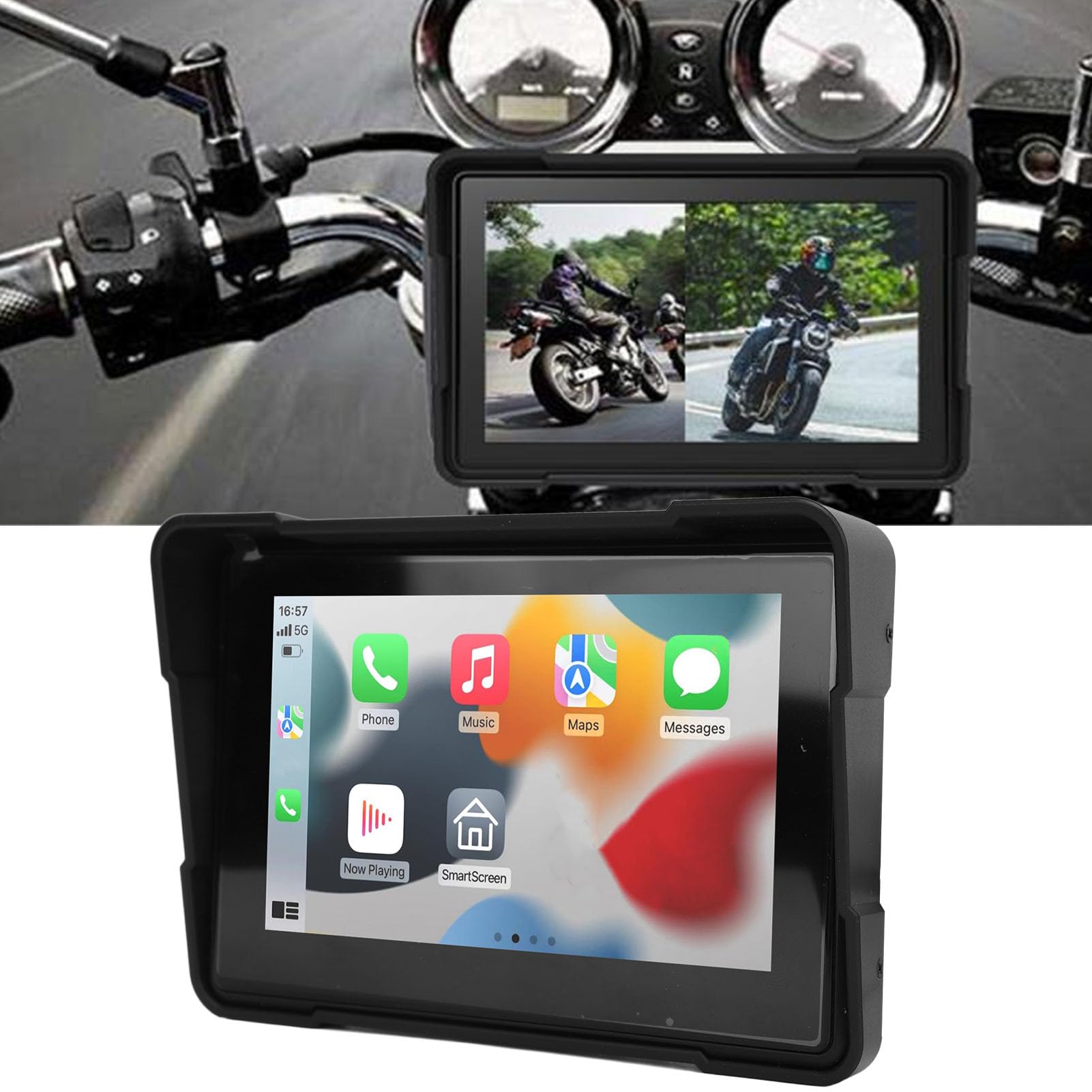 Generic Écran GPS de Moto, Navigateur de Moto, Haute sensibilité, Projection sans Fil de 5 Pouces, Double Caméra, écran Tactile IPS pour Moto (avec Un Appareil Photo)