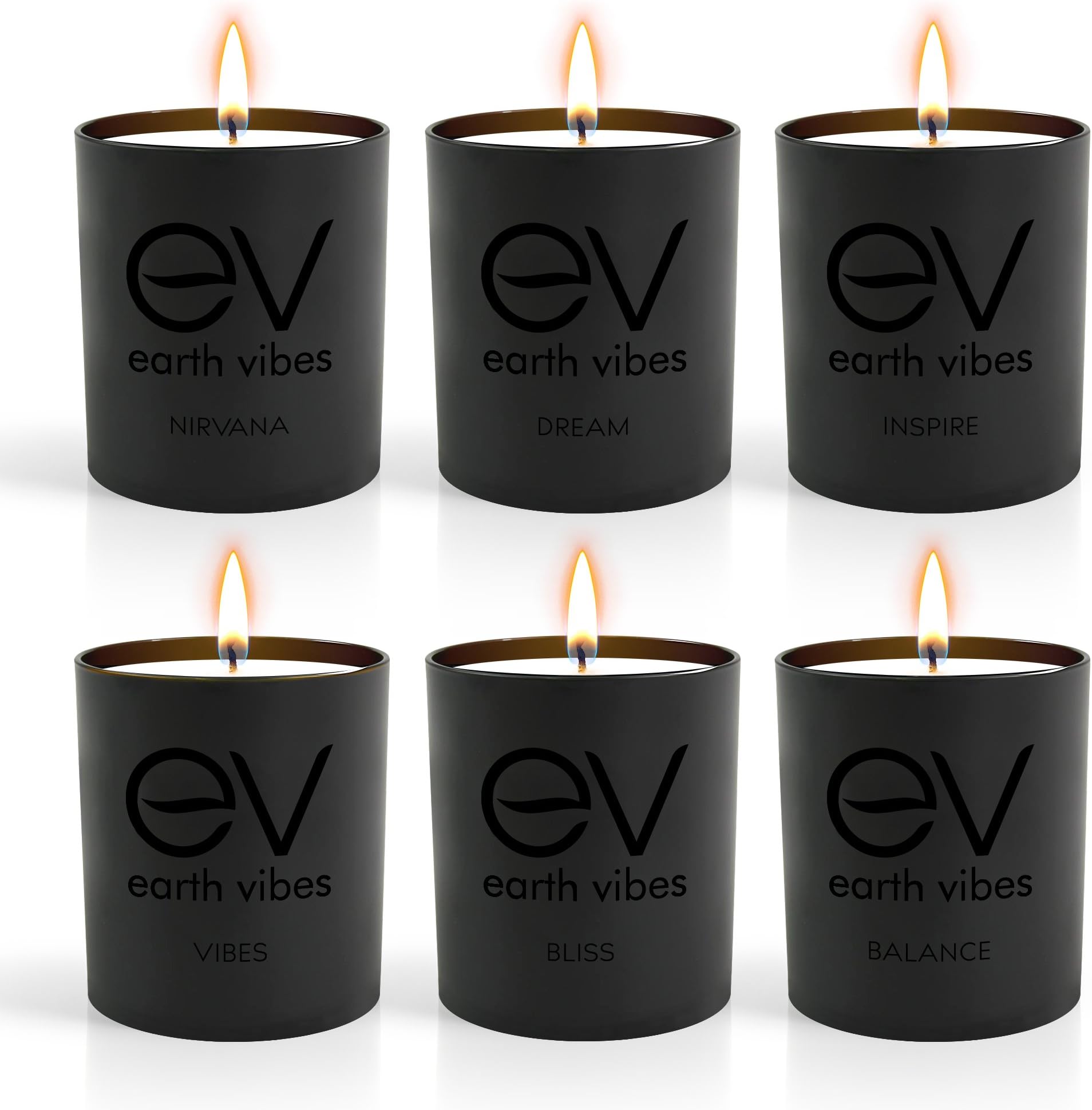 Earth Vibes Scented Candles Gift Set 6 Pack - Aromatherapy Set of Fragrance Soy Wax Candle Made with Essential Oils for Stress Relief & Relaxation - 6 x 2.8 Oz/80g
