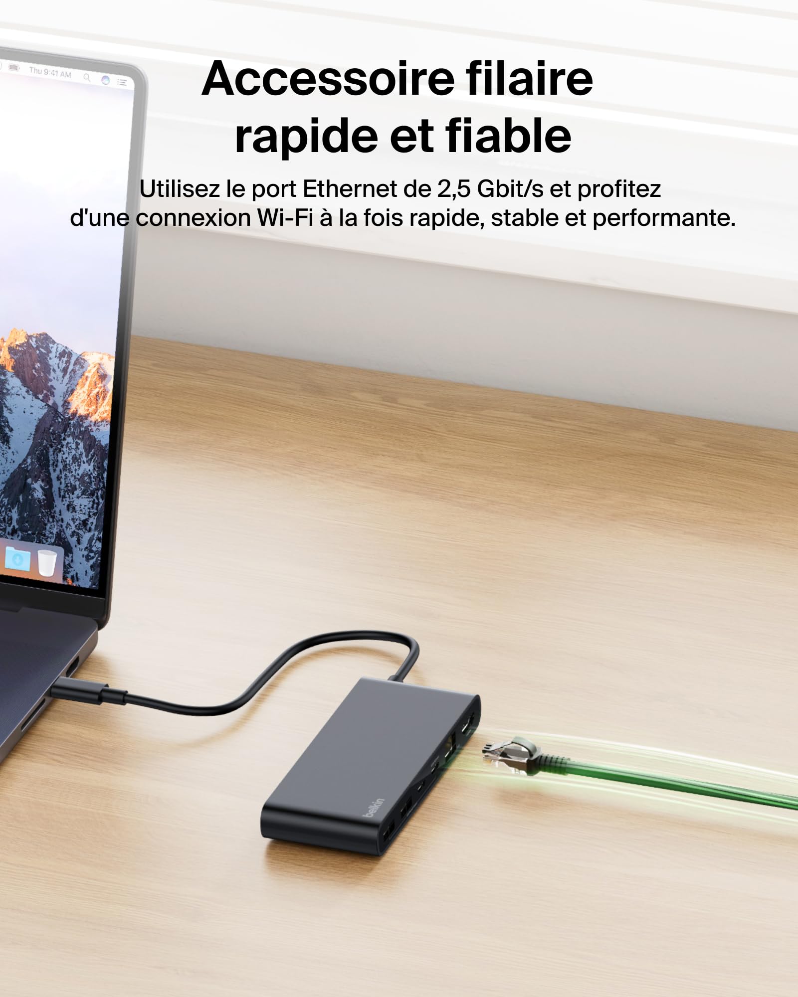 Belkin Connect Hub USB C 8-en-1, Prise en Charge De La Résolution 4K à 60 Hz, Fonctionne avec Mac, Windows, Chromebook, PD de 100 W, Transfert De Données De 10 Gbit/s, Ethernet De 2,5 Gbit/s - Noir