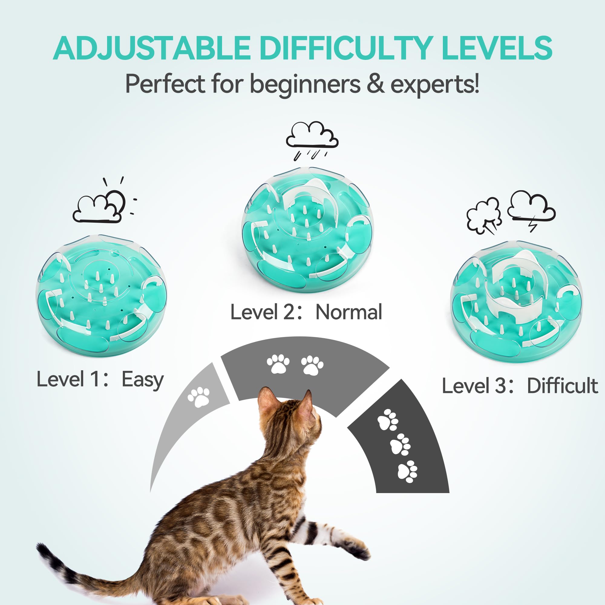 PAWISE Interactive Cat Puzzle Feeder, Cat Brain Stimulation and Slow Feeder for Enrichment 3 Levels of Difficulty, Non-Slip - Image 2