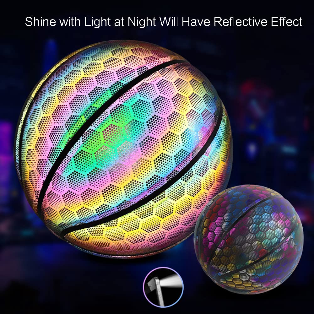 Sporting Goods - Pelota de baloncesto reflectante brillante, talla 7 fosforescente para entrenamiento, interior, exterior, regalo de baloncesto para adultos (Hexagonal)