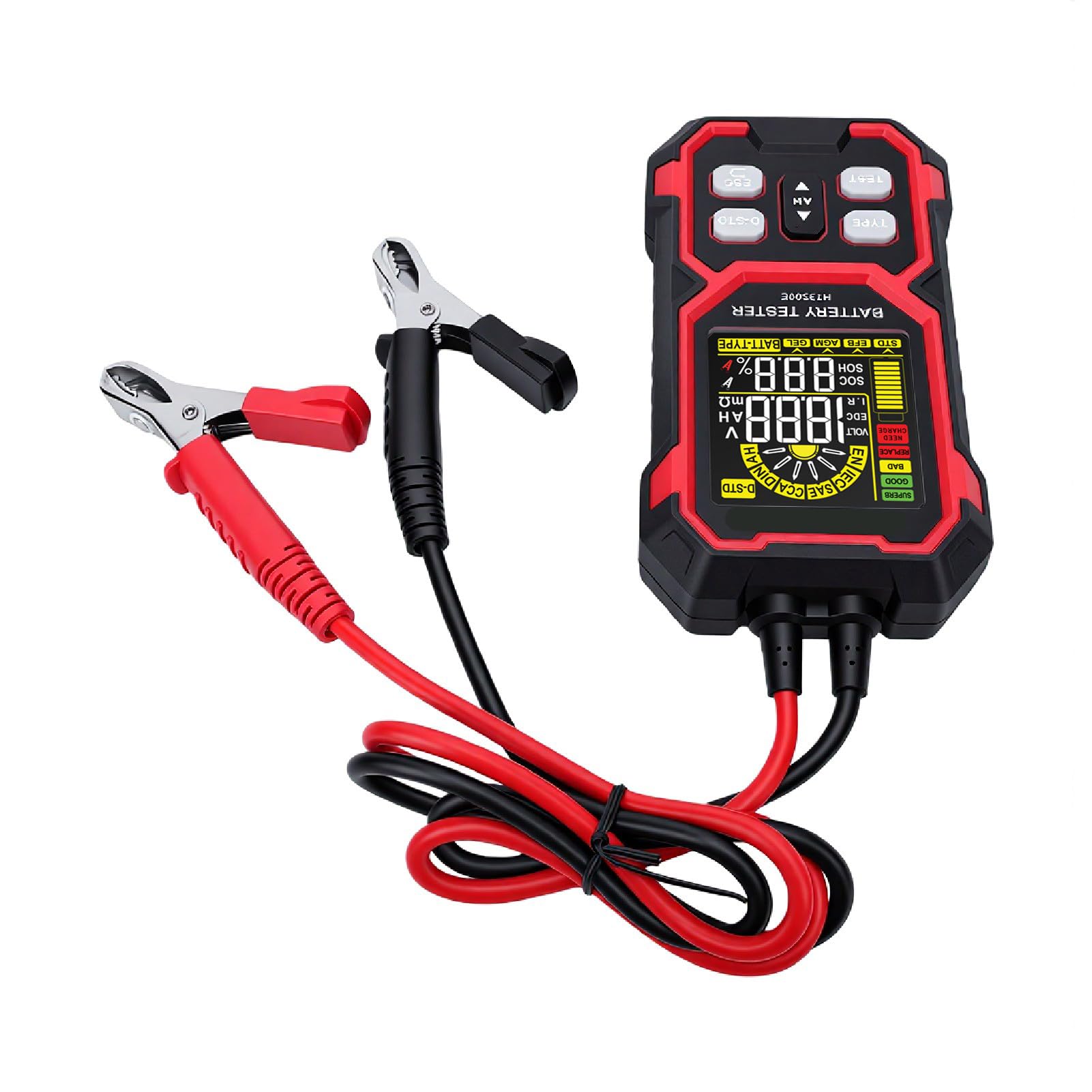 Cyfrowy Analizator Akumulatorów 50-2000 CCA Tester Akumulatorów do Samochodów Osobowych Ciężarówki Motocykle Łodzie Kempingowe, Tester Obciążenia Akumulatora Samochodowego 12 V 24 V z Kolorowym