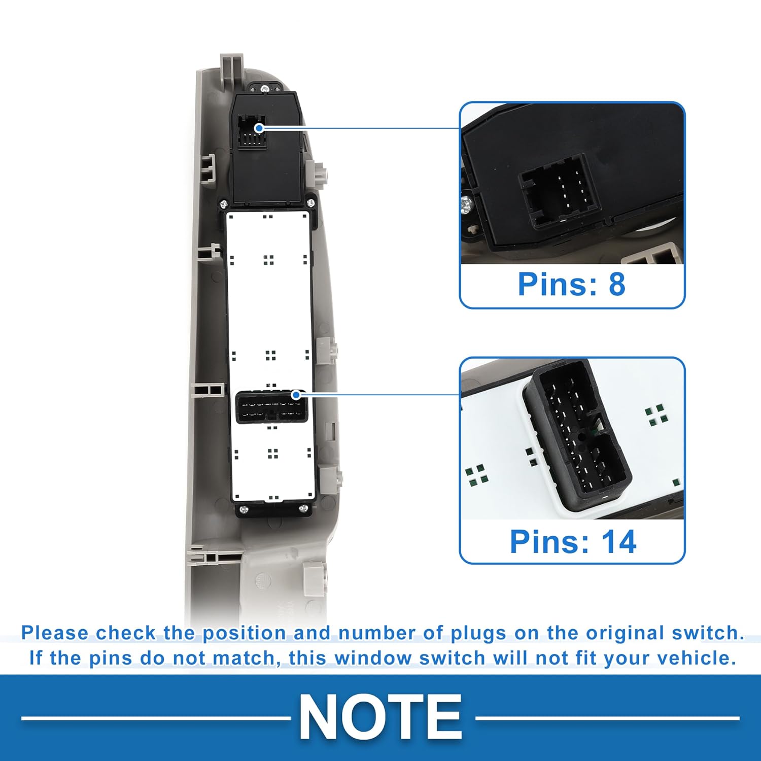 Power Window Switch No.935703K010QS Window Control Switch for Hyundai Sonata 2006-2008 Gray Black