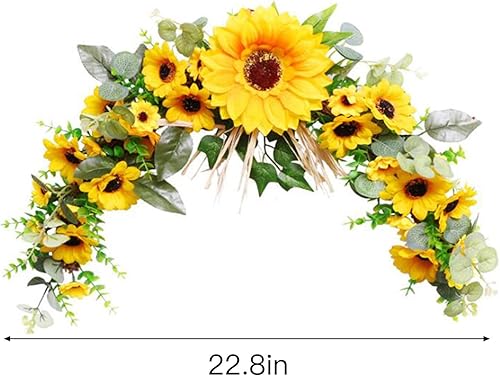 Miniatura 2 de Guirnalda de girasol artificial, guirnalda floral artificial rústica, corona colgante de puerta delantera, guirnalda decorativa de 23 pulgadas con