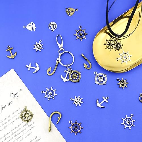 Miniatura 5 de Colgantes de timón de ancla náutica, brújula, 3.53 onzas, mezclados de rueda de anclaje de barco, abalorios para bricolaje, collares, pulseras,