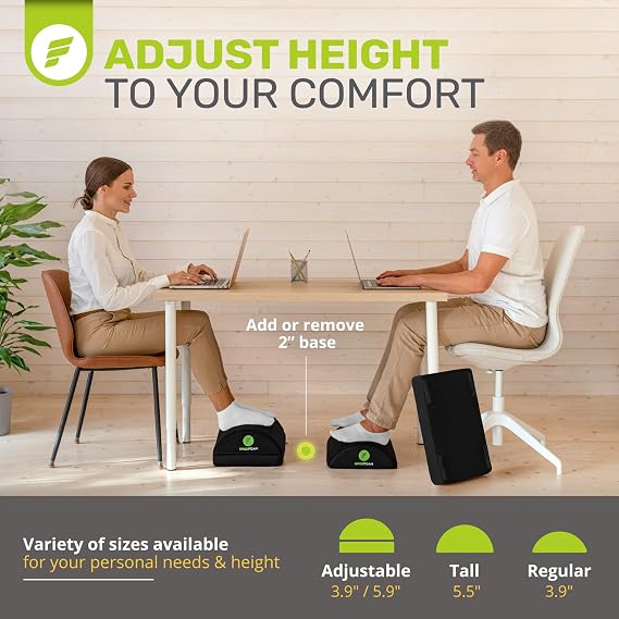 ErgoFoam Adjustable Foot Rest (Rounded, Velvet, Black) and Orthopedic Donut Pillow Bundle