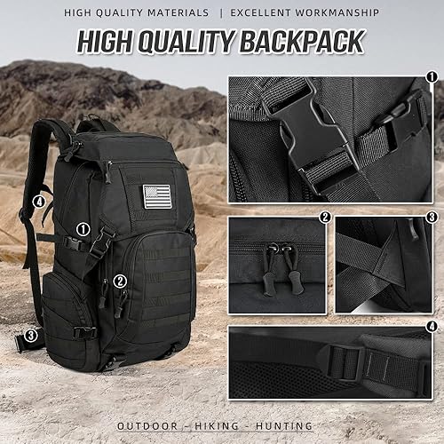Miniatura 5 de Militar MOLLE Mochila al aire libre senderismo mochila táctica equipo táctico paquete de asalto para acampar entrenamiento, Negro -, Mochilas de
