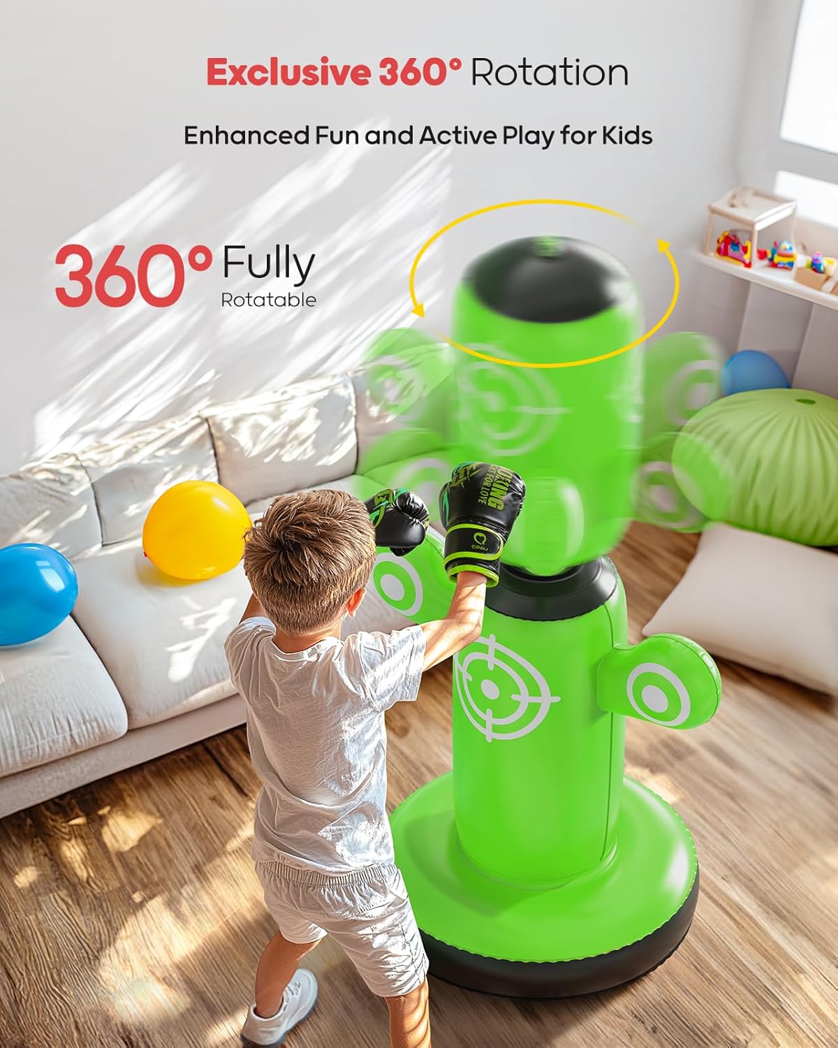 QPAU Inflatable Swimming Pool and 360° Rotatable Punching Bag for Kids