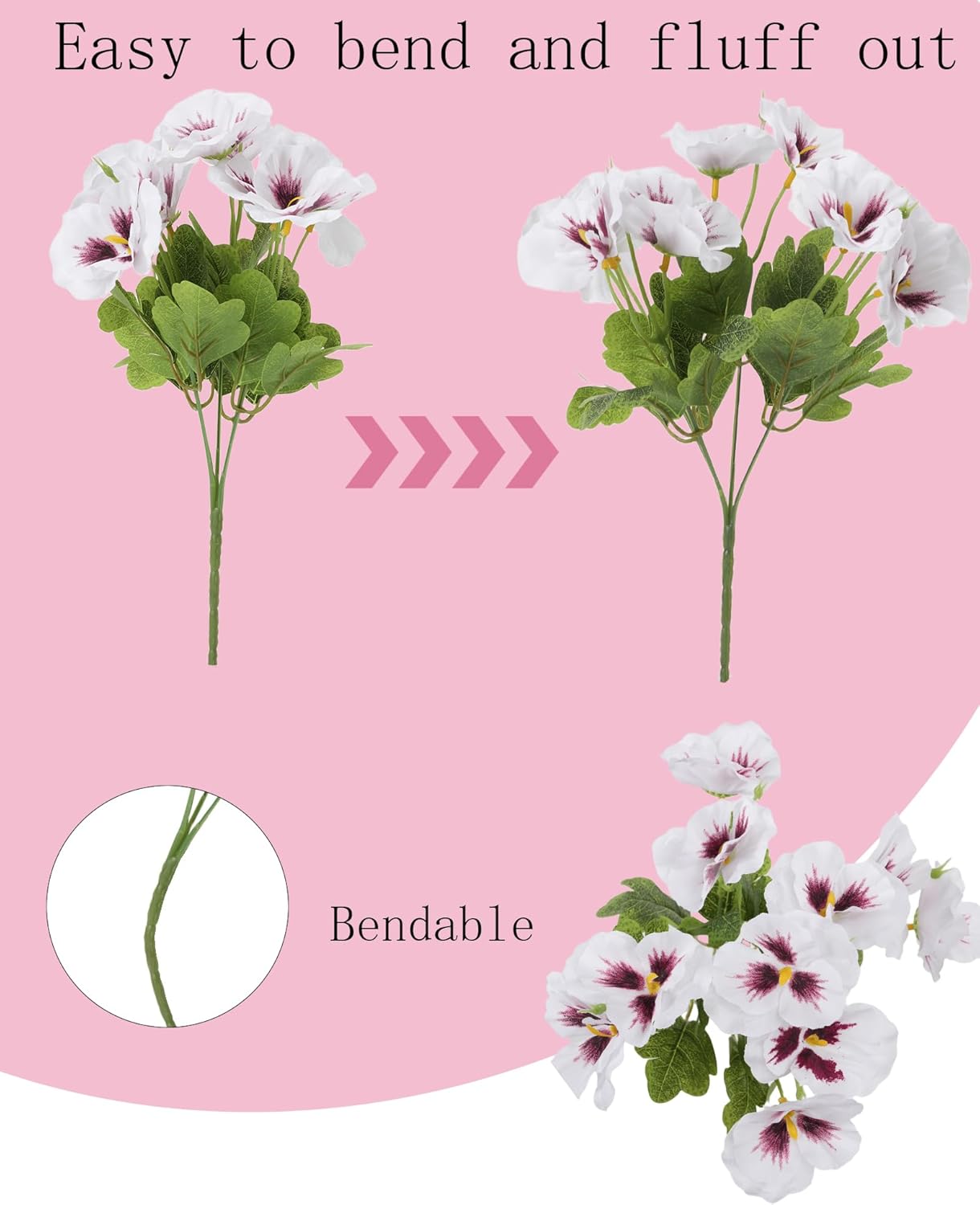 Artificial Flowers for Outdoor, 12 Bundles Fake Pansies Flowers for Outdoor Planters, Faux Plants with Extra Large Silk Flowers for Porch, Balcony Garden Patio Window Box Home Aesthetic (White) - Image 4