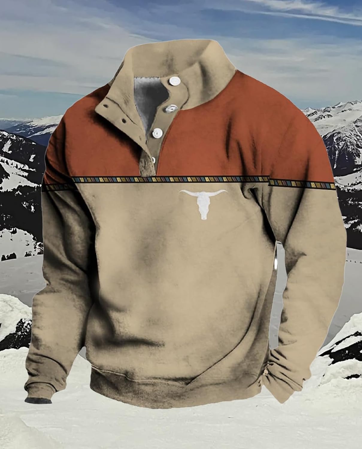 Western Sweatshirts for Men Aztec Retro Pullover Quarter Zip Sweatshirt Mens Stitching Color Fleece Sweatshirt - Image 6