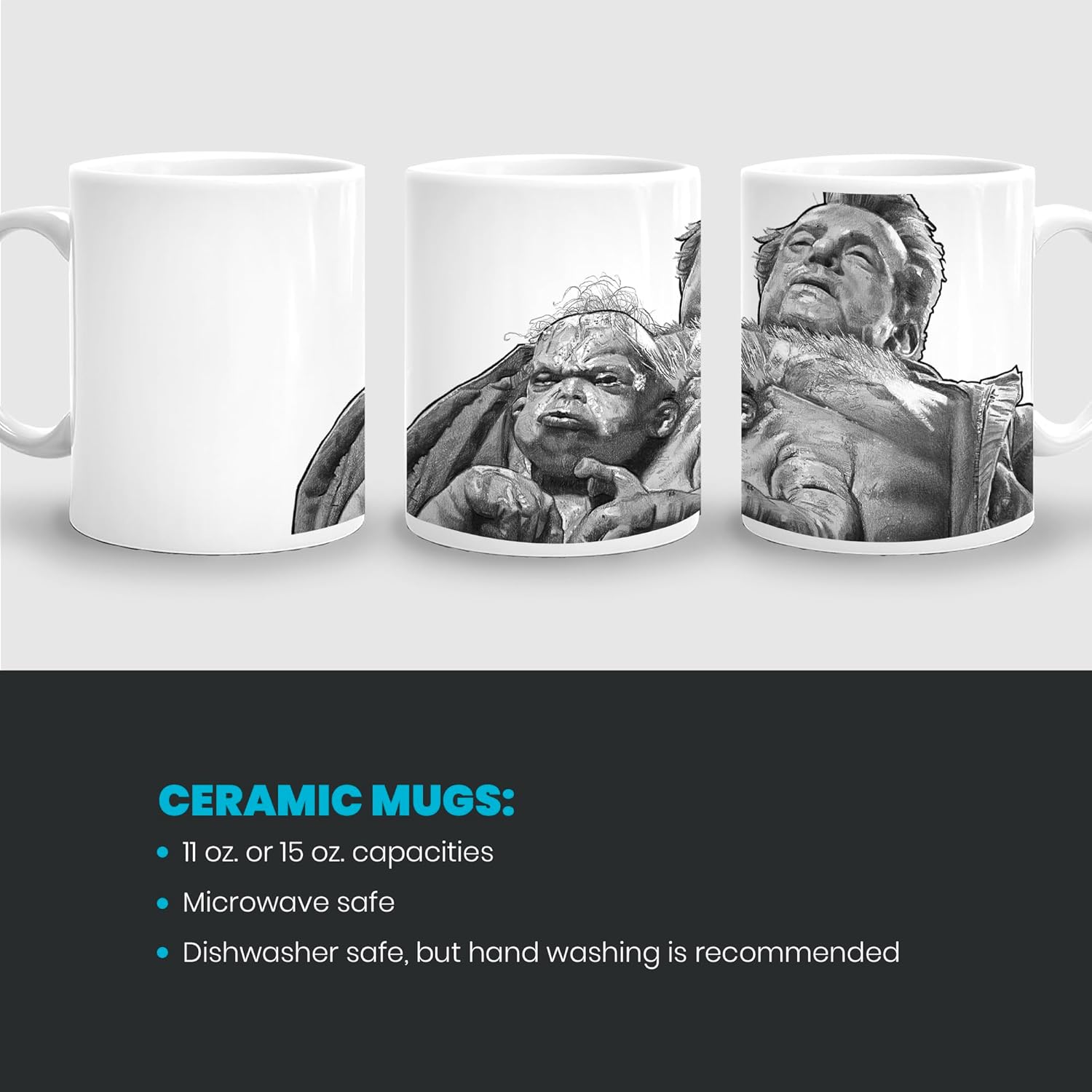 Total Recall Kuato Lives Awesome Coffee Mug, Arnold Schwarzenegger Fan Art for Dad Husband, 80's Sci-Fi Movie Lover Gift, Film Buff Art Pencil Drawing (15 oz. Mug)