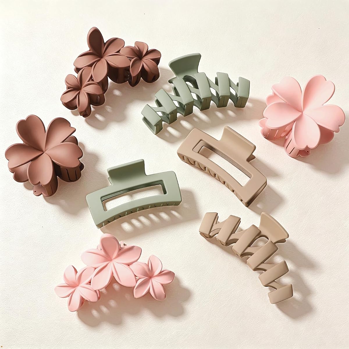 SMKSL 8 Pcs Hair Claw Clips for Women & Girls Flower Hair Accessories | Durable & Sturdy Plastic, Strong Hold Clips for Thick & Curly Hair, Neutral Colors Stylish Gifts for Ladies(Blossom & Earth)