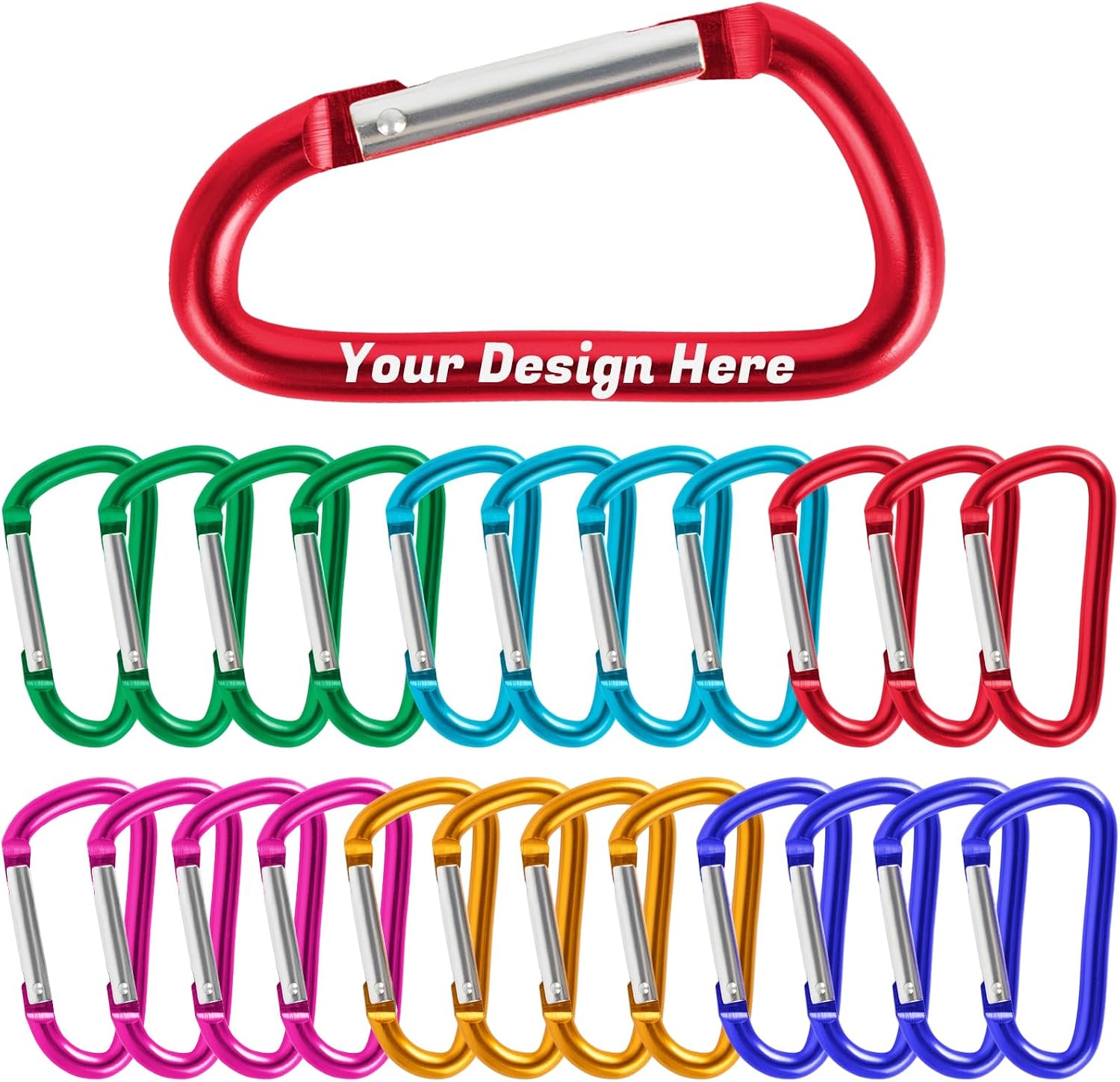TOPTIE 24PCS Custom Carabiner Clips D Shape Engraved Carabiner Keychain