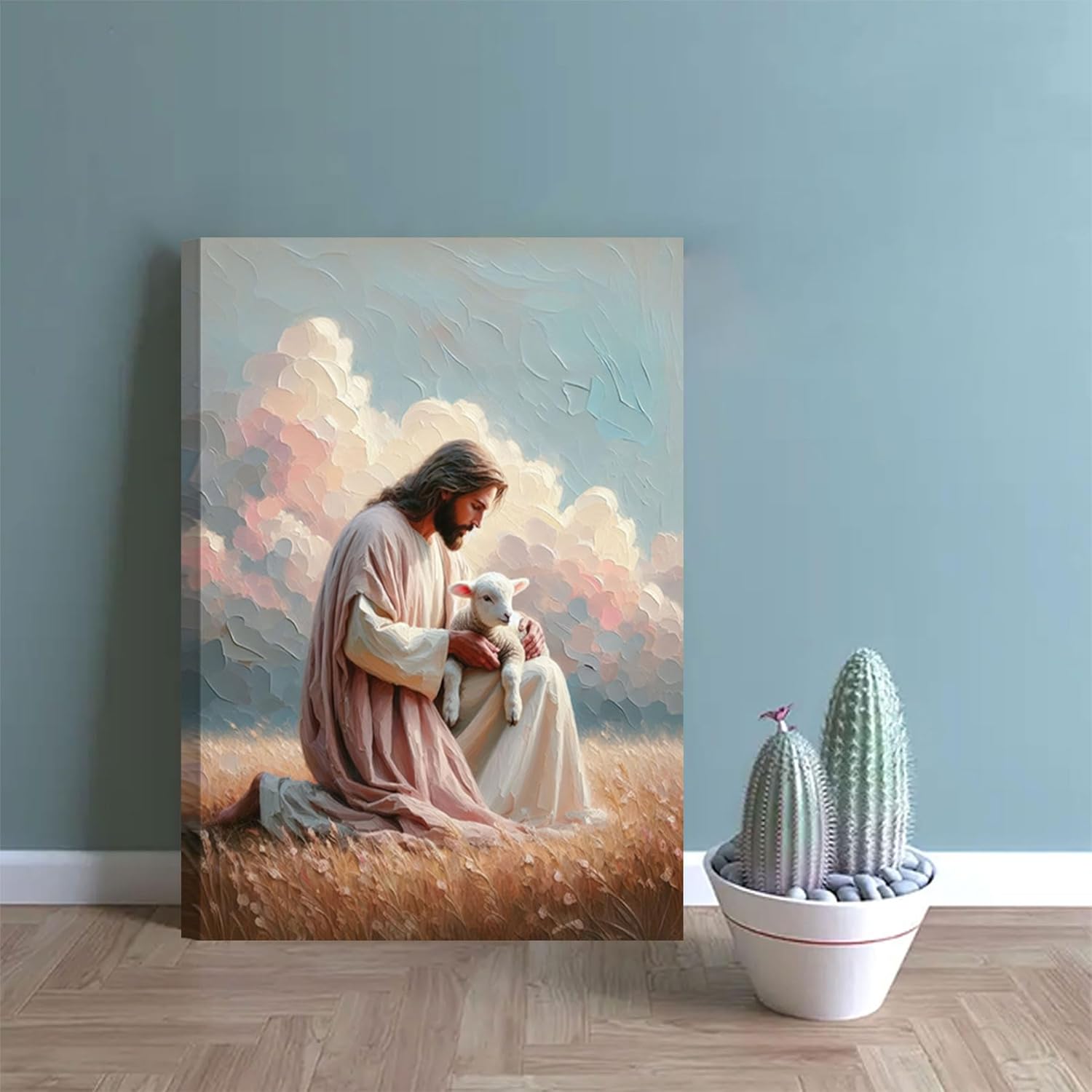 Jesus And Lamb Canvas Wall Art Jesus Christ The Good Shepherd Wall Decor Picture Jesus Finds The Lost Lamb Poster Print for Living Room Bedroom Church Home Decoration Ready To Hang