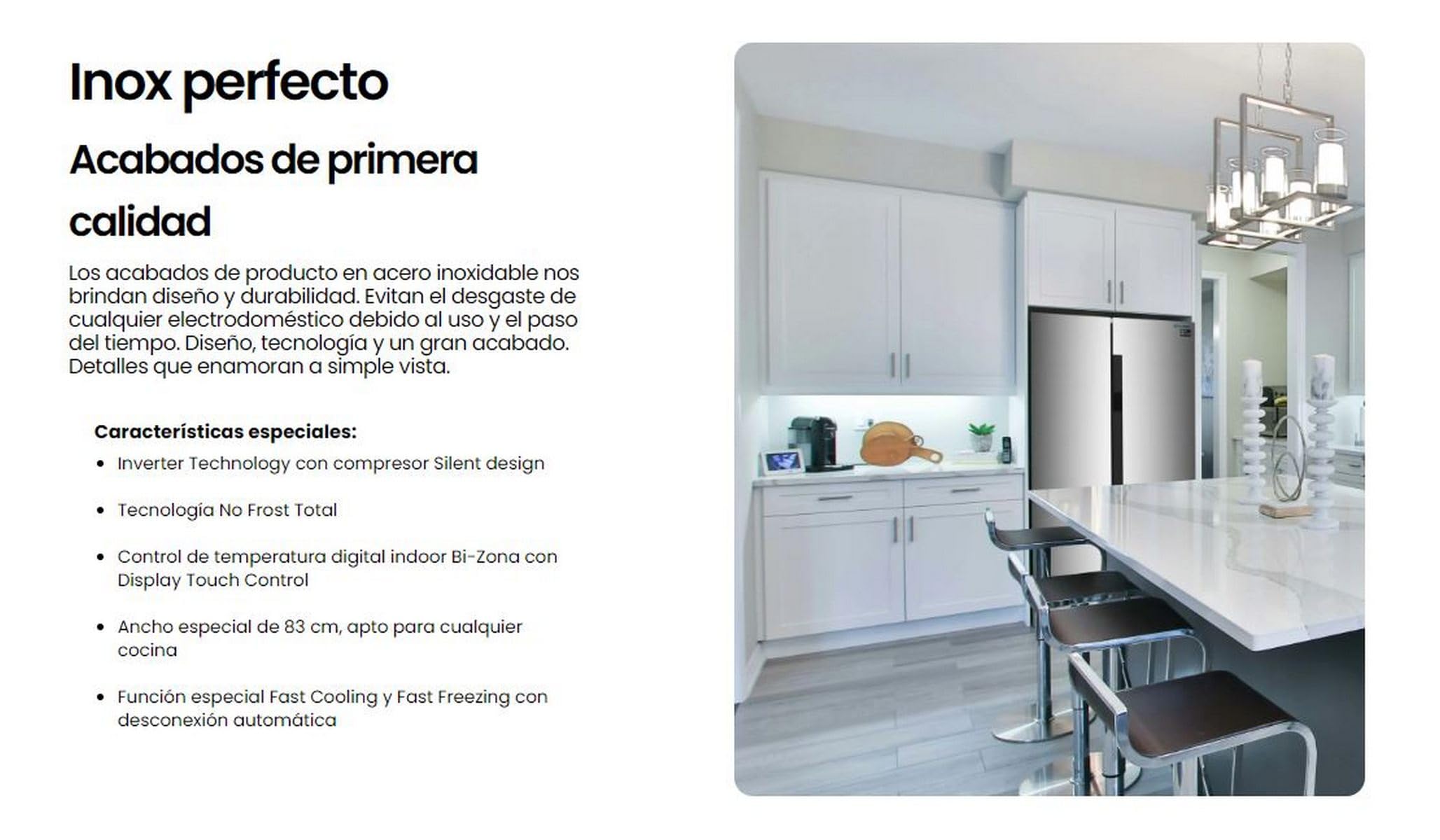INFINITON Frigorifico Americano SBS-456A78XEL, 410 l, 177 cm de Altura, No Frost Total, Ancho Especial de 83 cm, Fast Cooling y Fast Freezing, E, Led Interior, Inox