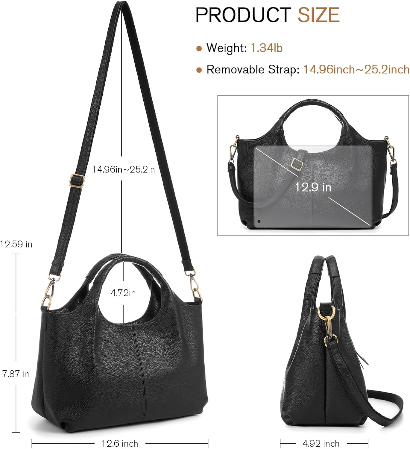 Genuine Leather Purses for Women with Detachable Satchel Strap, Designer Shoulder Bags with Top Handle, Ladies Handbag